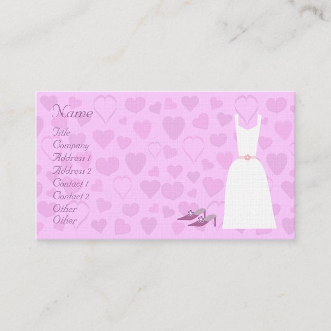 Carte De Visite Coeurs de bande dessinée, robe et wedding planner (Devant)