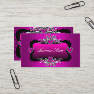 Carte De Visite Cœurs de diamant argent rose chaud Élégant affaire
