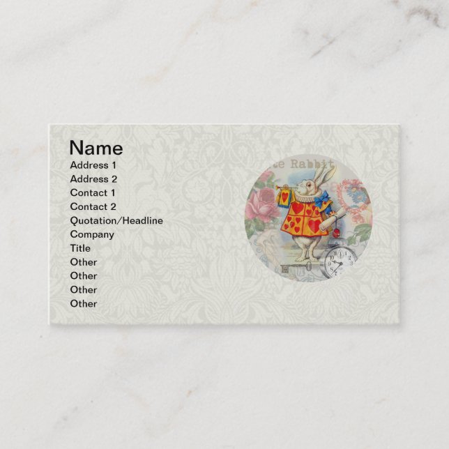 Carte De Visite Coeurs de lapin blanc Alice Classic (Devant)