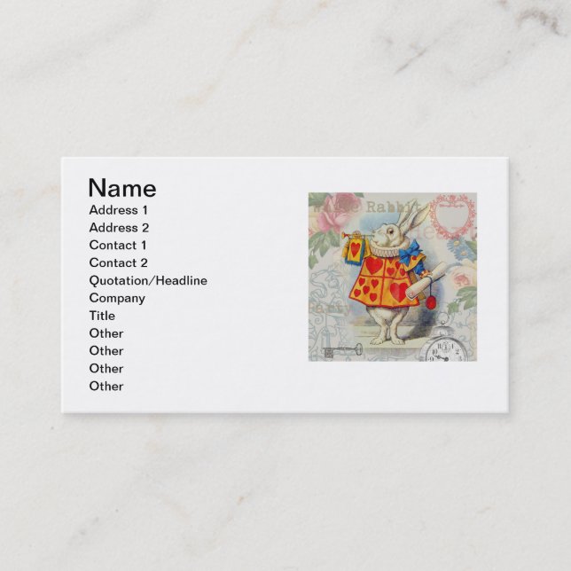 Carte De Visite Coeurs de lapin blanc Alice Classic (Devant)
