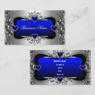 Carte De Visite Coeurs d'image Diamond Argent Bleu élégant