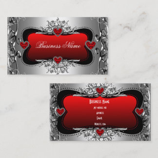 Carte De Visite Coeurs d'image Diamond Argent Rouge élégant