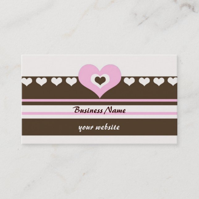 Carte De Visite Coeurs et rayures Brown et roses (Devant)