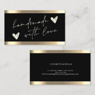 Carte De Visite Coeurs faits main Gold Stripe Noir