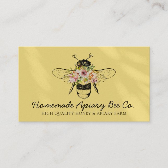 Carte De Visite Coeurs jaunes bleus Floral Apiary Miel Abee (Devant)