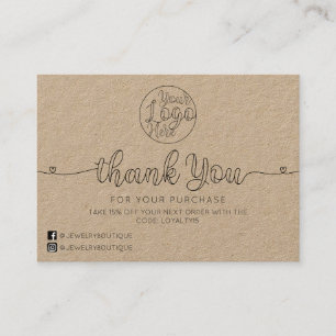 Carte De Visite Coeurs manuscrits Kraft simples Merci client