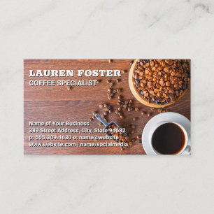 Carte De Visite Coffee Beans and Coffee Cup on Table