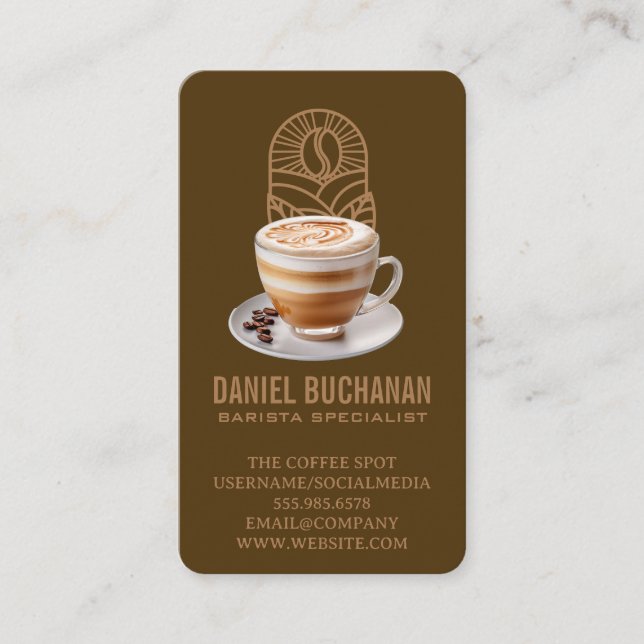Carte De Visite Coffee Cup and Beans | Barista | Cafe (Devant)