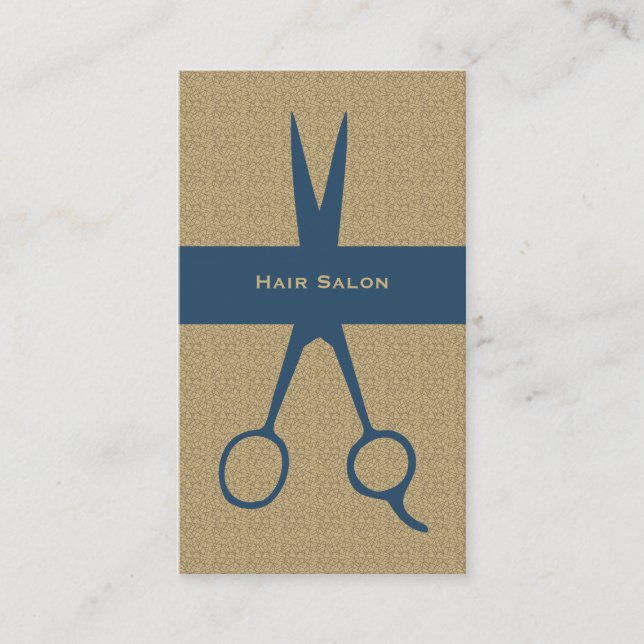 Carte De Visite Coiffeur bleu beige élégant simple de ciseaux (Devant)