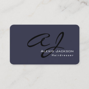 Carte De Visite Coiffeur bleu gris-foncé de monogramme élégant à