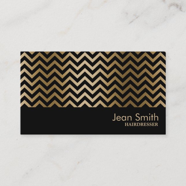 Carte De Visite Coiffeur Chevron Black & Gold (Devant)