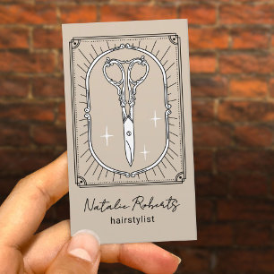 Carte De Visite Coiffeur Ciseaux Mignons Dessin Beige Salon SPA