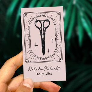 Carte De Visite Coiffeur Ciseaux Mignons Dessin Rose Pâle Photo
