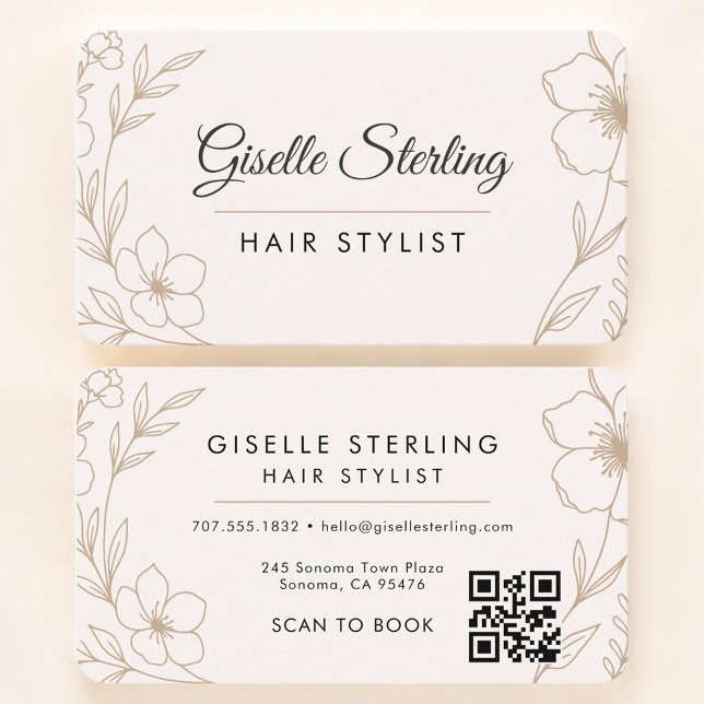 Carte De Visite Coiffeur Code QR Floral Professionnel (Créateur téléchargé)