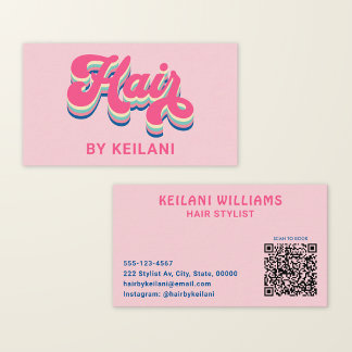 Carte De Visite Coiffeur Code QR Groovy Rétro Cheveux Par