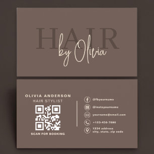 Carte De Visite Coiffeur Code QR Marron Moderne 