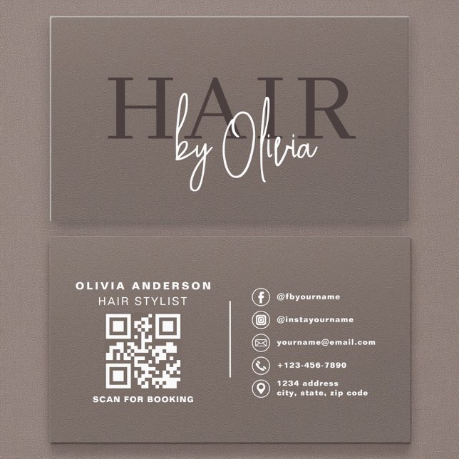 Carte De Visite Coiffeur Code QR Neutre Mat Soft Touch (Créateur téléchargé)