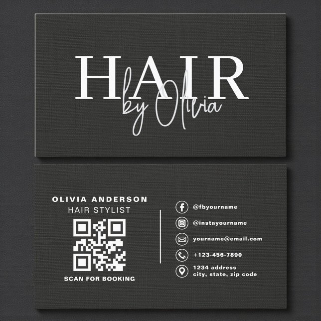 Carte de visite coiffeur Code QR Typographie toile (Créateur téléchargé)