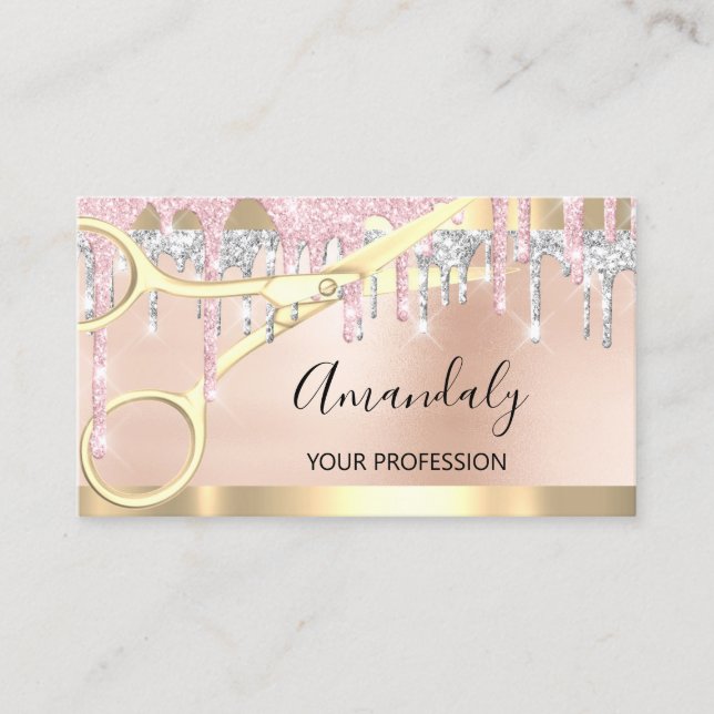 Carte De Visite Coiffeur Coiffeur Gold Ciseaux Argent Rose VIP (Devant)