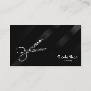 Carte De Visite Coiffeur Coiffeuse Argent et Noir Chic Glamour