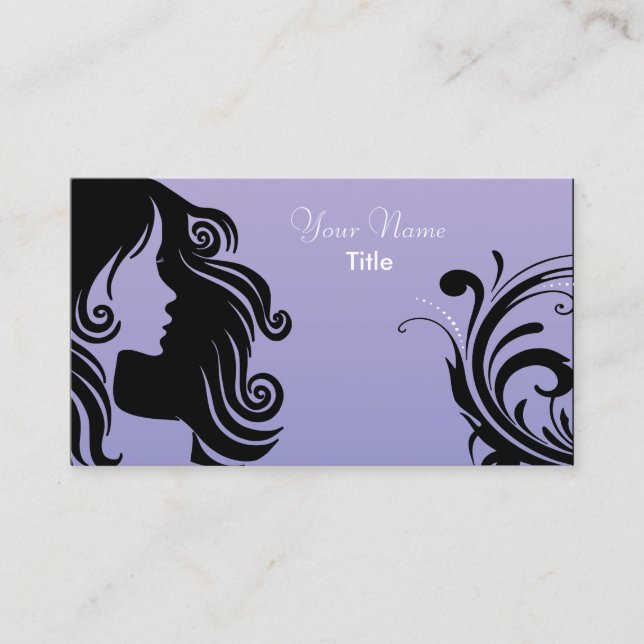 Carte De Visite Coiffeur de femme de silhouette - lavande (Devant)
