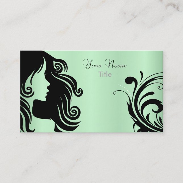 Carte De Visite Coiffeur de femme de silhouette - vert en bon état (Devant)