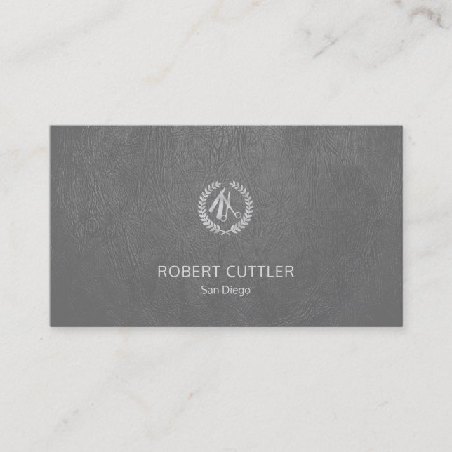 Carte De Visite Coiffeur de luxe argenté gris foncé look cuir (Devant)