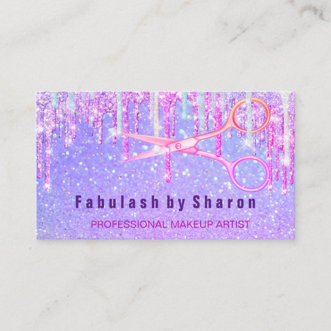 Carte De Visite Coiffeur de maquillage Holographe rose Unicorn Dri (Devant)