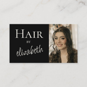 Carte De Visite Coiffeur de salon de coiffure Script Photo Noir