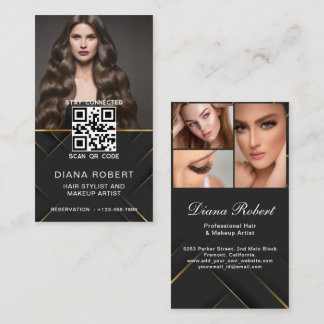 Carte De Visite Coiffeur d'or de luxe maquillage Artist Salon qr