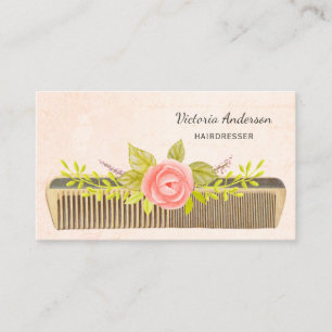 Carte De Visite Coiffeur élégant avec peigne Vintage et Roses