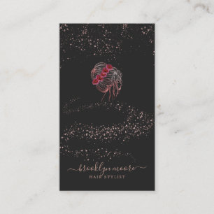 Carte De Visite Coiffeur floral de logo d'or rose   élégant