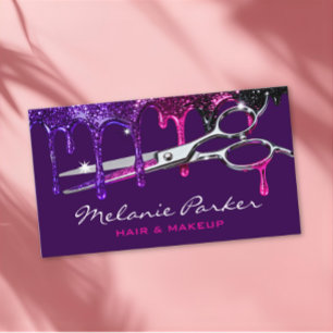 Carte De Visite Coiffeur Glamour Rose Violet Paillettes Dégoulinan