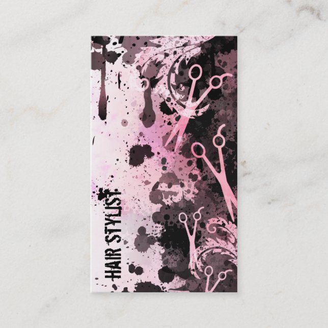 Carte De Visite coiffeur grunge de rose d'éclaboussure de peinture (Devant)
