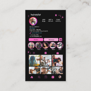 Carte De Visite Coiffeur Instagram Code QR Rose Médias Sociaux Car