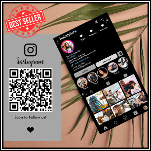 Carte De Visite Coiffeur Instagram Gris Scannez pour Connecter Q