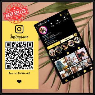 Carte De Visite Coiffeur Instagram Jaune Scannez pour Connecter