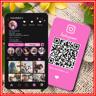 Carte De Visite Coiffeur Instagram Rose [BIO LONGUE]