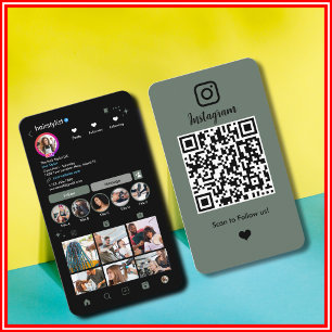 Carte De Visite Coiffeur Instagram Vert Sauge Scannez pour Connect
