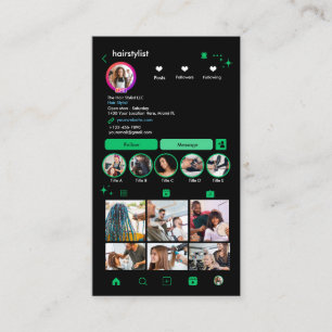Carte De Visite Coiffeur Instagram Vert Scannez pour Connecter Q