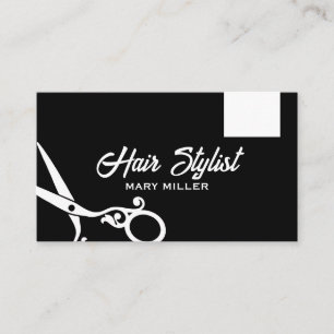 Carte De Visite Coiffeur minimaliste ciseaux noir et blanc
