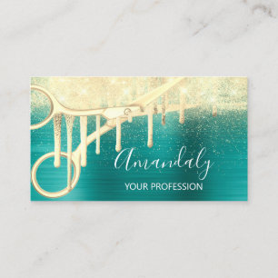 Carte De Visite Coiffeur moderne Ciseaux Coiffeur Or Turquoise