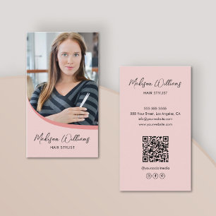 Carte De Visite Coiffeur Moderne Photo QR Rose