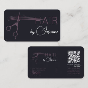 Carte De Visite Coiffeur Moderne QR Violet Prune Noir