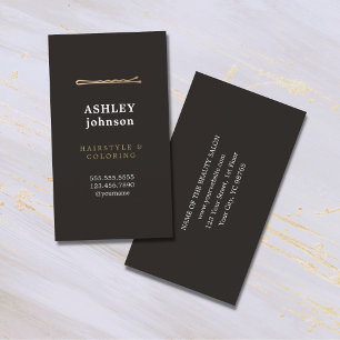 Carte De Visite Coiffeur noir minimaliste élégant d'or de Faux