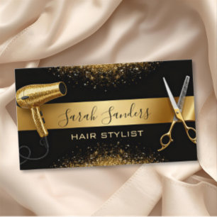 Carte De Visite Coiffeur Paillettes d'Or & Glamour Noir