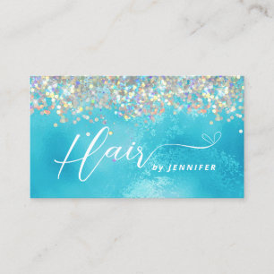 Carte De Visite Coiffeur Paillettes Holographiques Turquoise Beaut