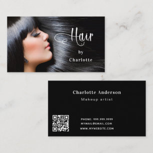 Carte De Visite Coiffeur photo script beauté QR code