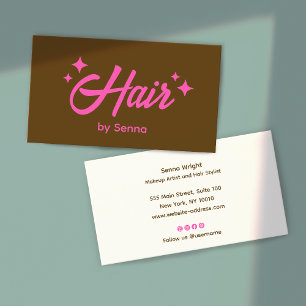 Carte De Visite Coiffeur Pink Retro Stars Brown