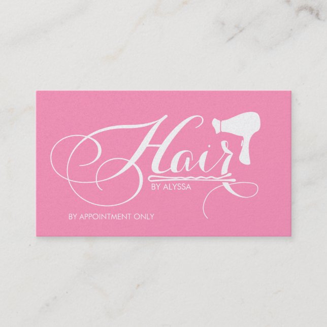 Carte De Visite Coiffeur professionnel rose élégant de Bubblegum (Devant)